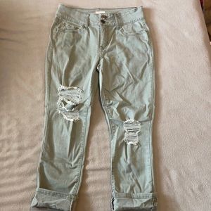 SO cropped ripped jeans Size-7 Color- green